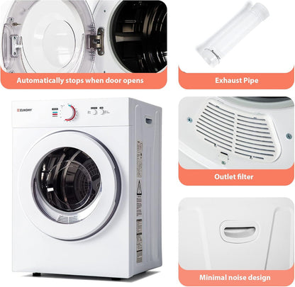 Compact Dryer 1.8 cu. ft. Portable Clothes Dryers with Exhaust Duct