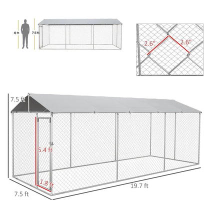 PawHut 19.7' x 7.5' x 7.5' Outdoor Dog Kennel W/ Waterproof Roof