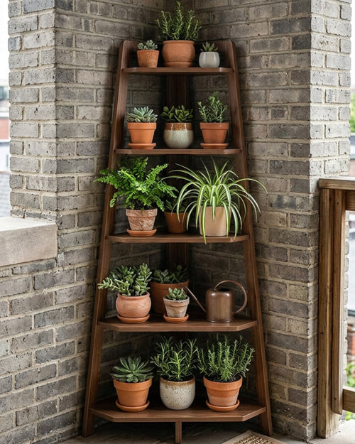 Zgkmy Corner Wooden Plant Stand Walnut 4 Tier