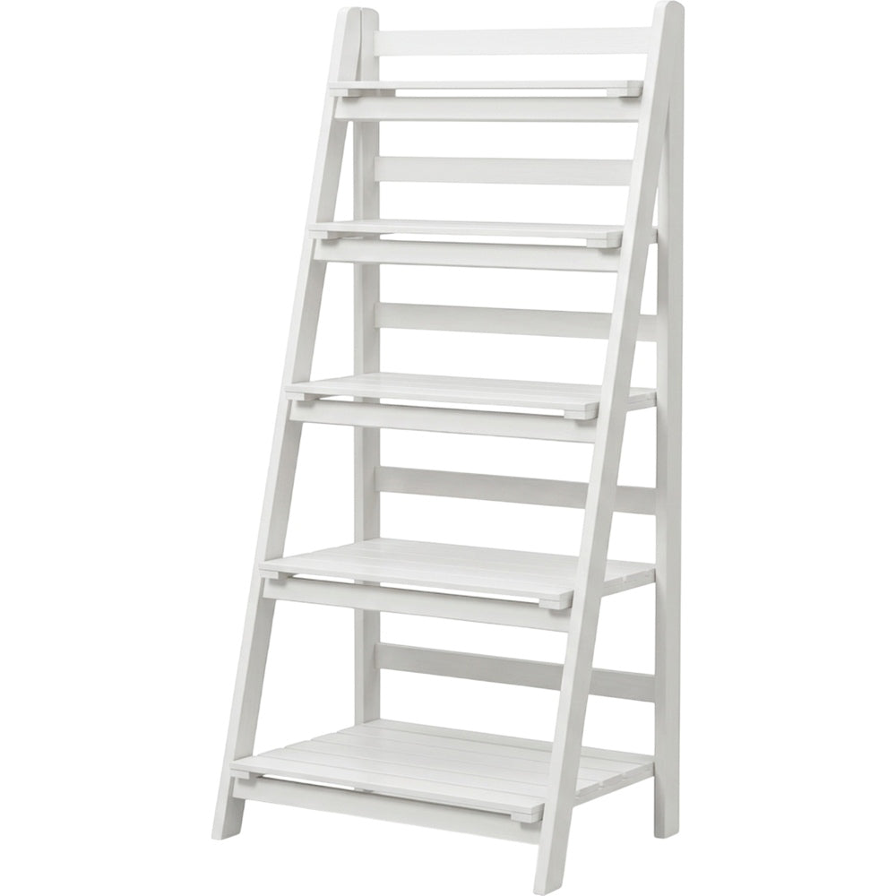 Zgkmy Ladder Wooden Plant Stand White 5 Tier