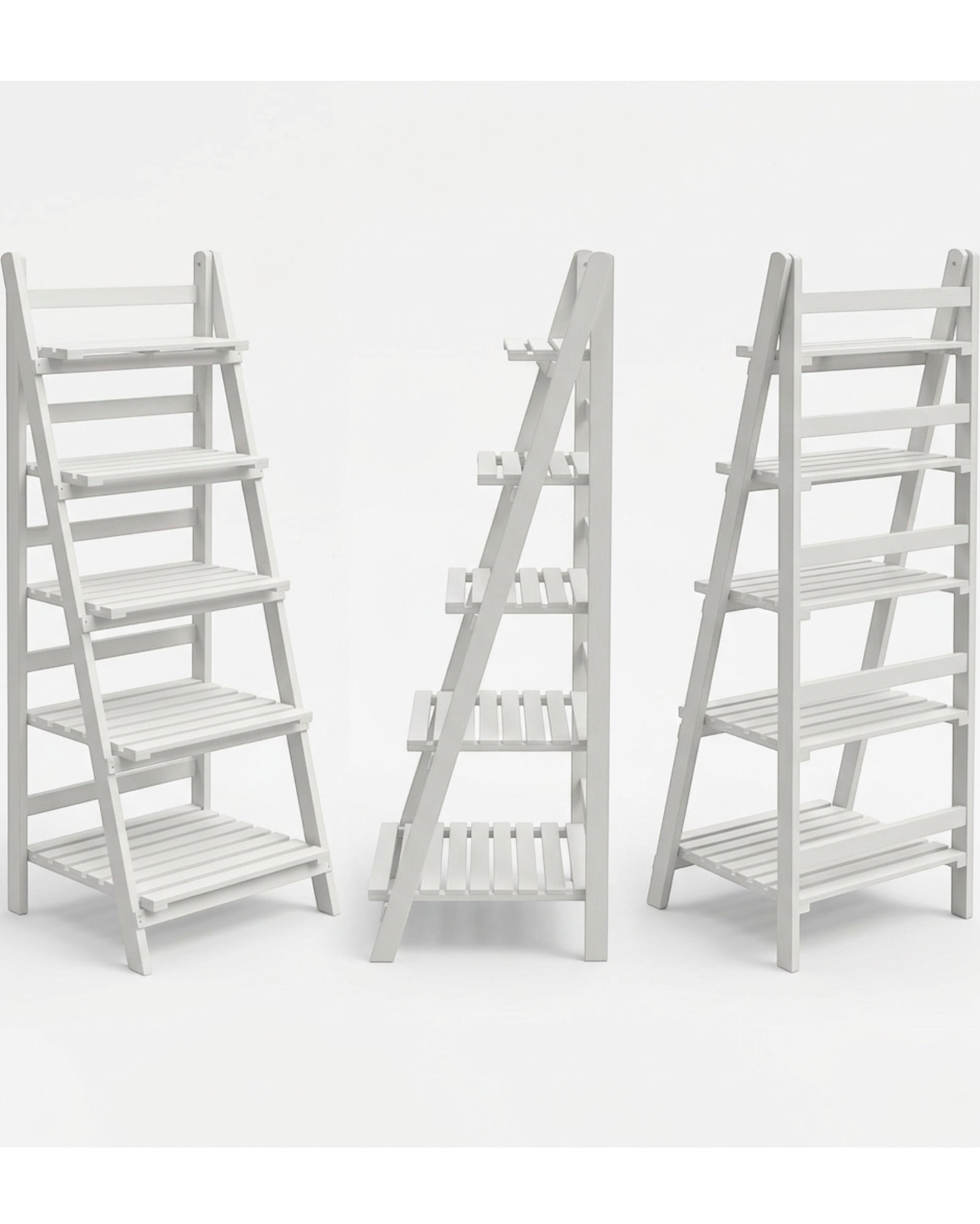 Zgkmy Ladder Wooden Plant Stand White 5 Tier