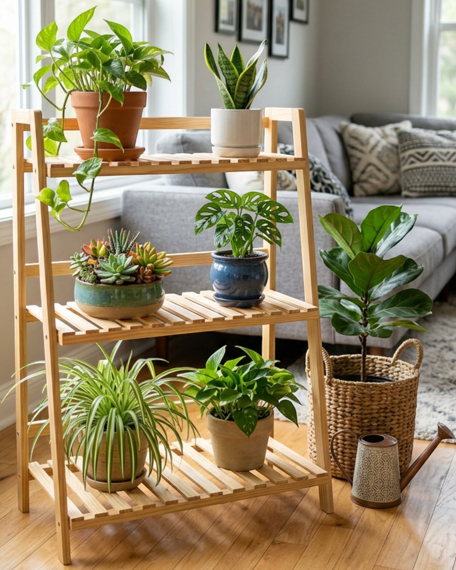 Zgkmy Tiered Wooden Plant Stand Natural 3 Shelf