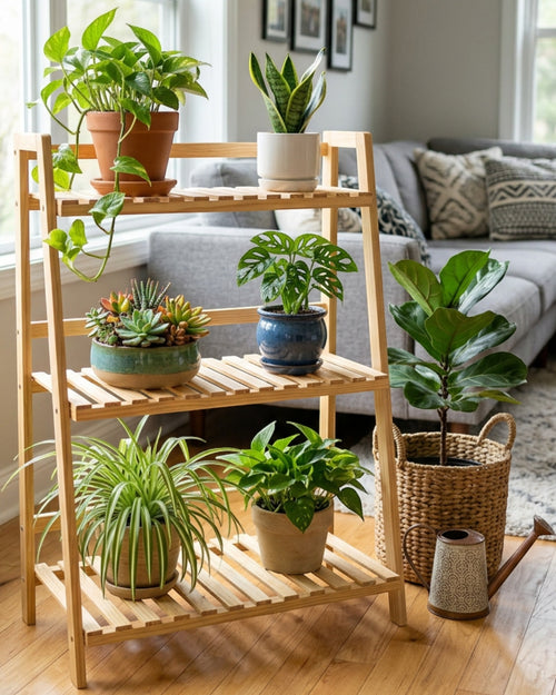 Zgkmy Tiered Wooden Plant Stand Natural 3 Shelf